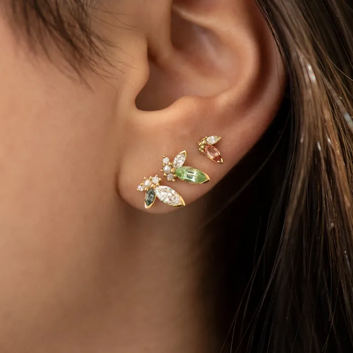 Earrings ARTEMER Little Sprout Diamond Padparadscha Sapphire Earrings