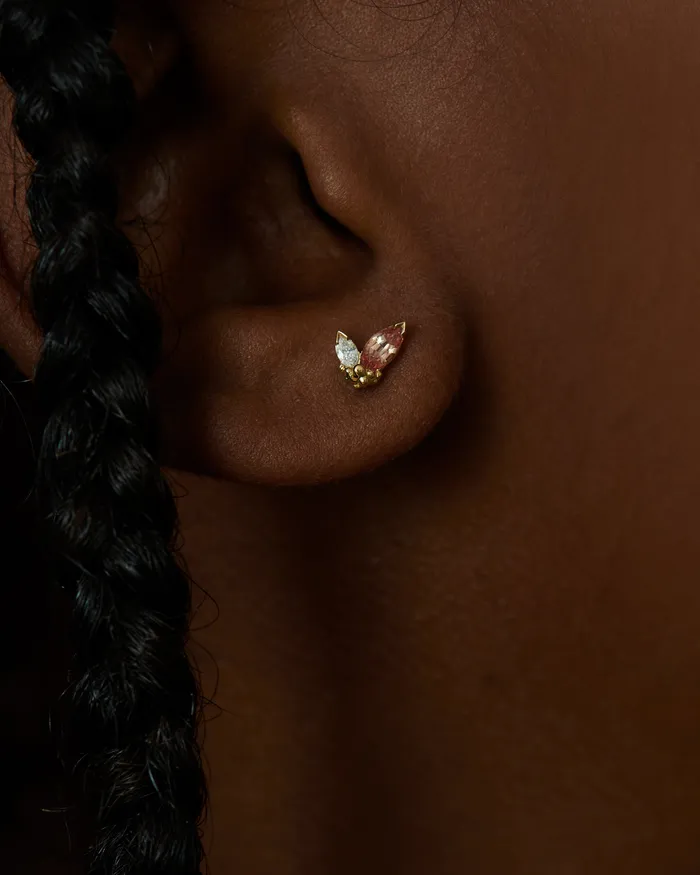 Earrings ARTEMER Little Sprout Diamond Padparadscha Sapphire Earrings