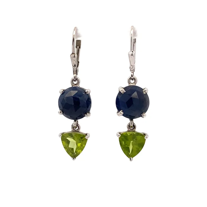 Earrings Blue Sapphire and Peridot Leverback Earring Q Evon