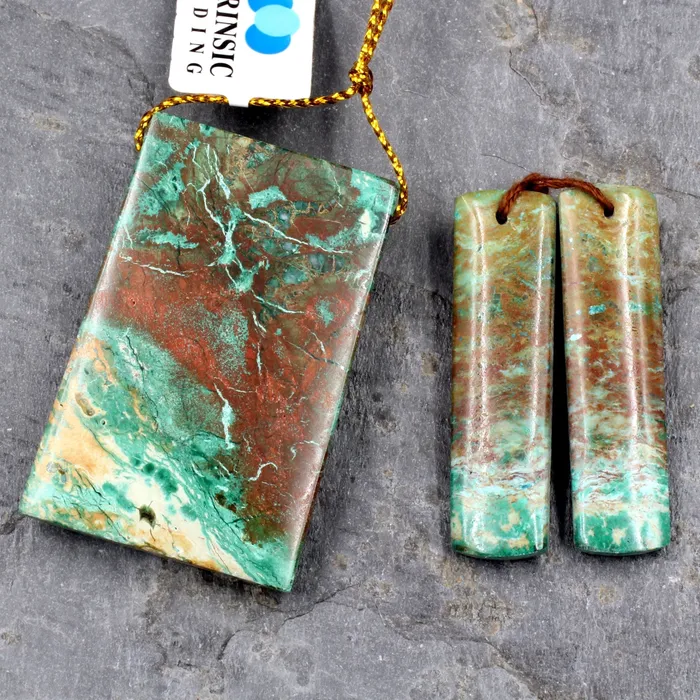 Earrings Intrinsic Trading Matching Set Gemstone Earring Pair with Pendant Parrot Wing Chrysocolla Rectangle Pendant with Earrings Earrings Intrinsic Trading Matching Set Gemstone Earring Pair with Pendant Parrot Wing Chrysocolla Rectangle Pendant with Earrings
