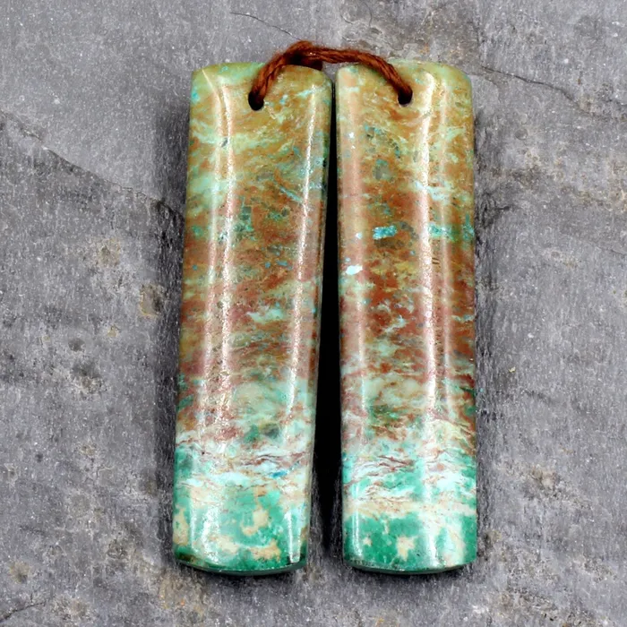 Earrings Intrinsic Trading Matching Set Gemstone Earring Pair with Pendant Parrot Wing Chrysocolla Rectangle Pendant with Earrings