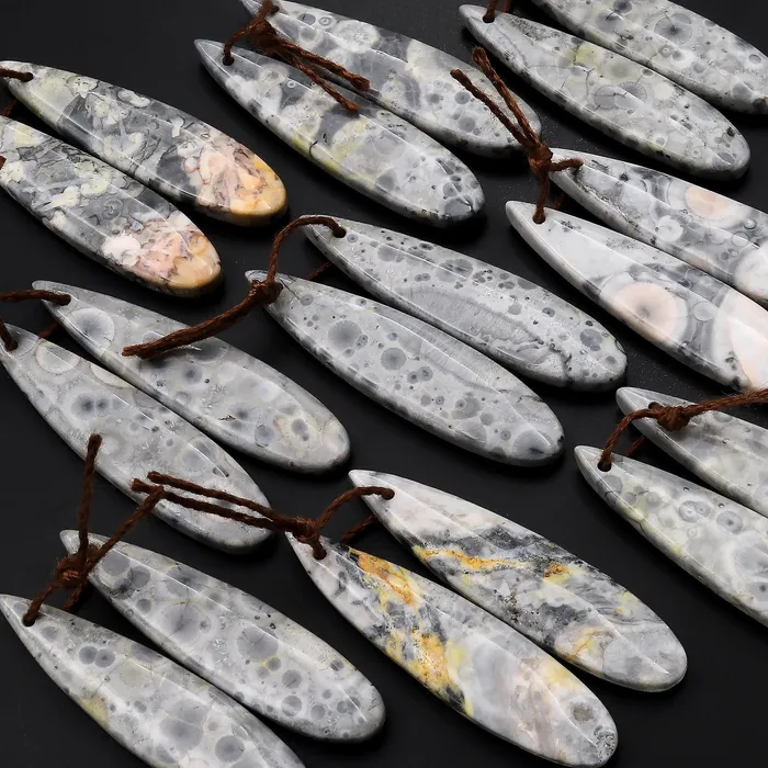 Earrings Intrinsic Trading Natural Gray Galaxy Jasper Earring Pair Teardrop Drilled Matched Gemstone Beads