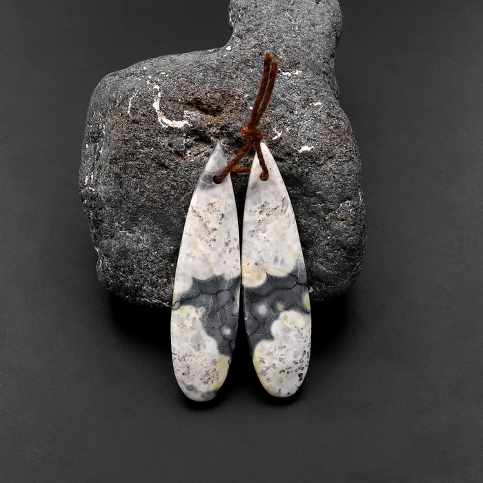 Earrings Intrinsic Trading Natural Gray Galaxy Jasper Earring Pair Teardrop Drilled Matched Gemstone Beads