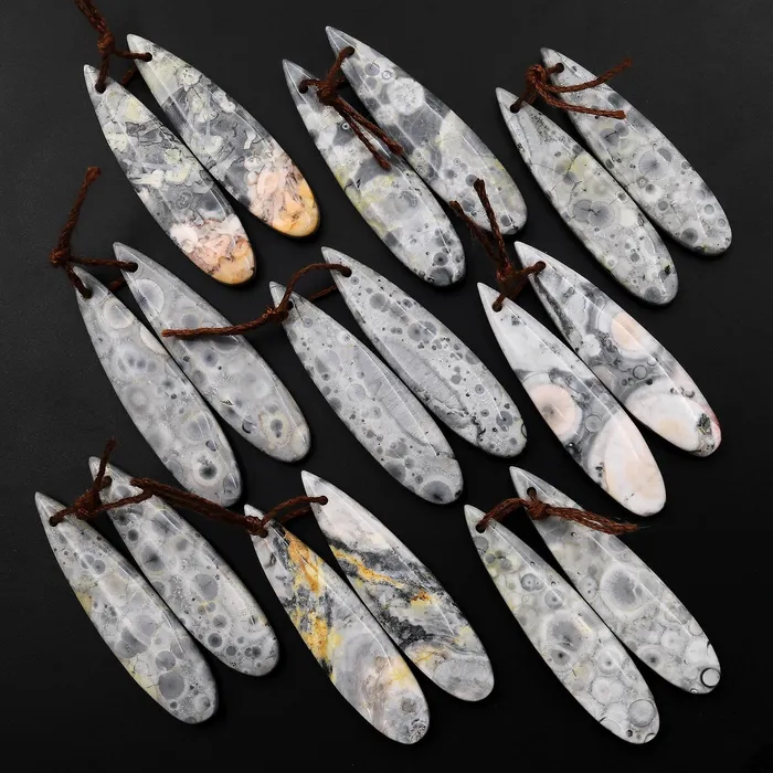 Earrings Intrinsic Trading Natural Gray Galaxy Jasper Earring Pair Teardrop Drilled Matched Gemstone Beads