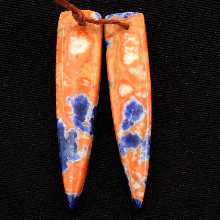 Earrings Intrinsic Trading Natural Orange Sodalite Earring Pair Dagger Cabochon Cab Drilled Matched Earrings Bead Pair Natural Vibrant Blue Orange Stone