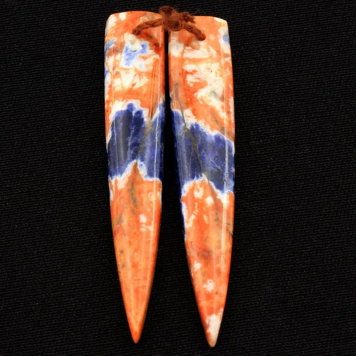 Earrings Intrinsic Trading Natural Orange Sodalite Earring Pair Dagger Cabochon Cab Drilled Matched Earrings Bead Pair Natural Vibrant Blue Orange Stone