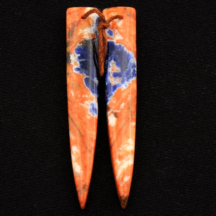 Earrings Intrinsic Trading Natural Orange Sodalite Earring Pair Dagger Cabochon Cab Drilled Matched Earrings Bead Pair Natural Vibrant Blue Orange Stone