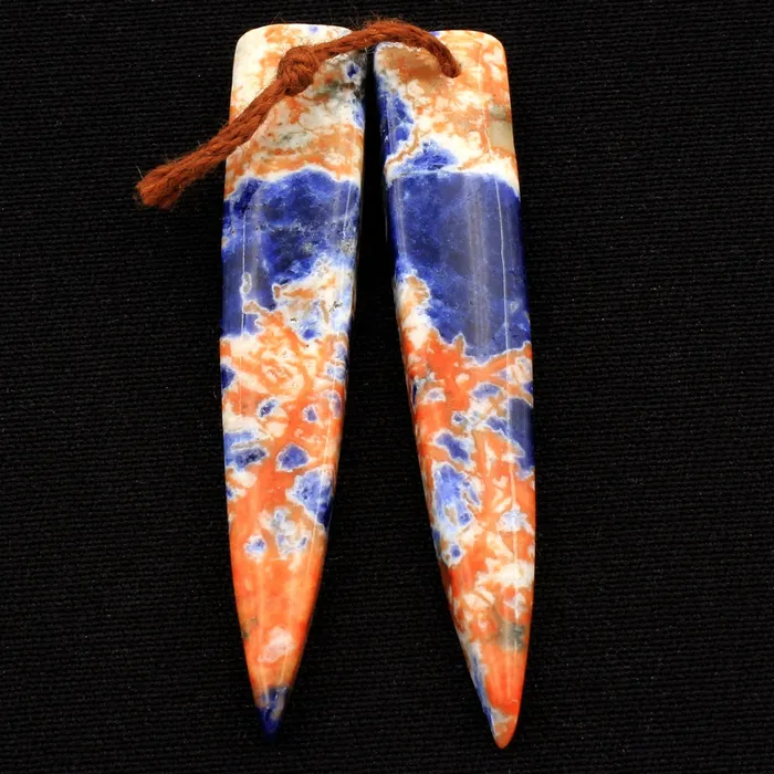 Earrings Intrinsic Trading Natural Orange Sodalite Earring Pair Dagger Cabochon Cab Drilled Matched Earrings Bead Pair Natural Vibrant Blue Orange Stone