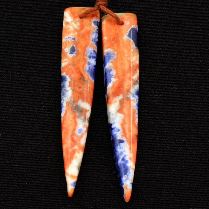 Earrings Intrinsic Trading Natural Orange Sodalite Earring Pair Dagger Cabochon Cab Drilled Matched Earrings Bead Pair Natural Vibrant Blue Orange Stone