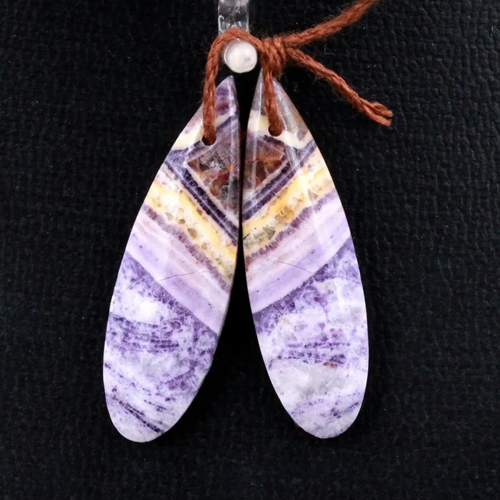 Earrings Intrinsic Trading Natural Petrified Purple Fluorite Earring Pair Teardrop Cabochon Cab Pair Drilled Matched Earrings Bead Pair Stone
