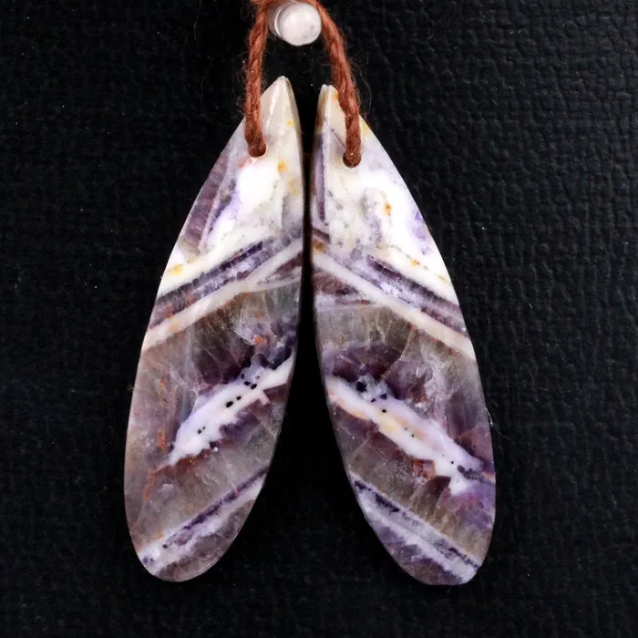 Earrings Intrinsic Trading Natural Petrified Purple Fluorite Earring Pair Teardrop Cabochon Cab Pair Drilled Matched Earrings Bead Pair Stone