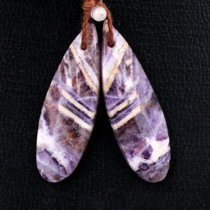 Earrings Intrinsic Trading Natural Petrified Purple Fluorite Earring Pair Teardrop Cabochon Cab Pair Drilled Matched Earrings Bead Pair Stone