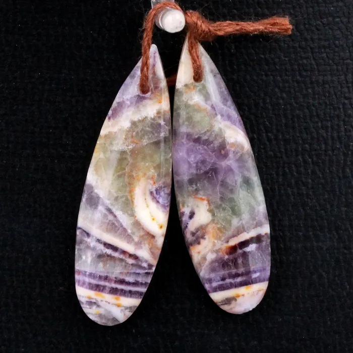 Earrings Intrinsic Trading Natural Petrified Purple Fluorite Earring Pair Teardrop Cabochon Cab Pair Drilled Matched Earrings Bead Pair Stone