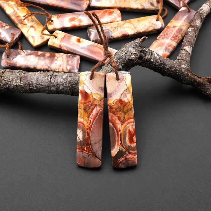 Earrings Natural Birds Eye Rhyolite Rectangle Earrings Drilled Matched Gemstone Bead Pair Intrinsic Trading Earrings Natural Birds Eye Rhyolite Rectangle Earrings Drilled Matched Gemstone Bead Pair Intrinsic Trading