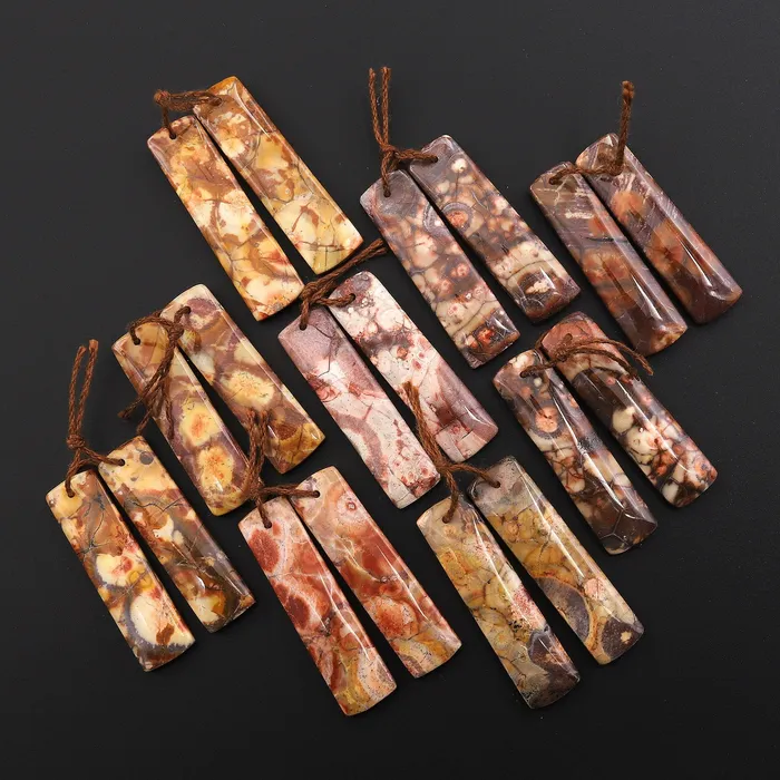 Earrings Natural Birds Eye Rhyolite Rectangle Earrings Drilled Matched Gemstone Bead Pair Intrinsic Trading