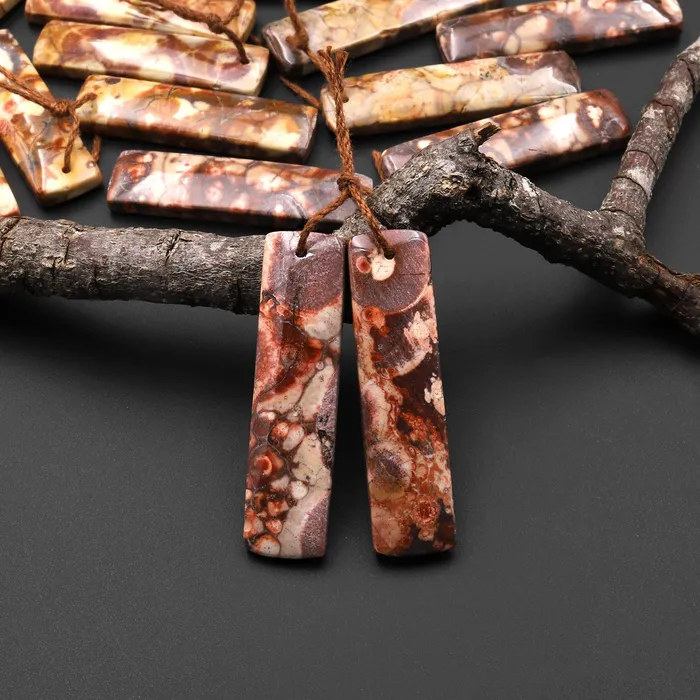 Earrings Natural Birds Eye Rhyolite Rectangle Earrings Drilled Matched Gemstone Bead Pair Intrinsic Trading