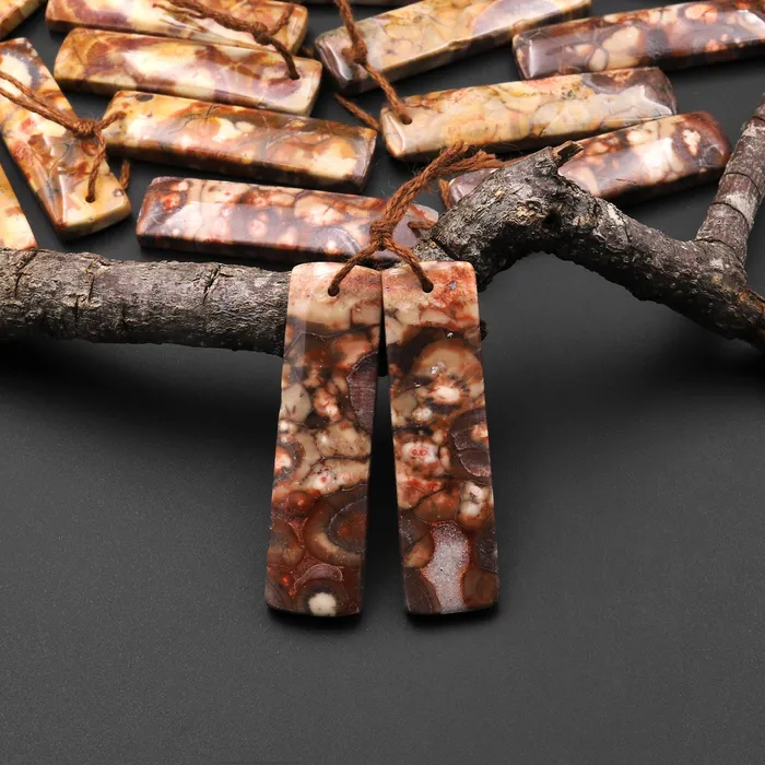 Earrings Natural Birds Eye Rhyolite Rectangle Earrings Drilled Matched Gemstone Bead Pair Intrinsic Trading