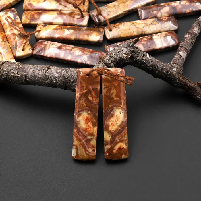 Earrings Natural Birds Eye Rhyolite Rectangle Earrings Drilled Matched Gemstone Bead Pair Intrinsic Trading