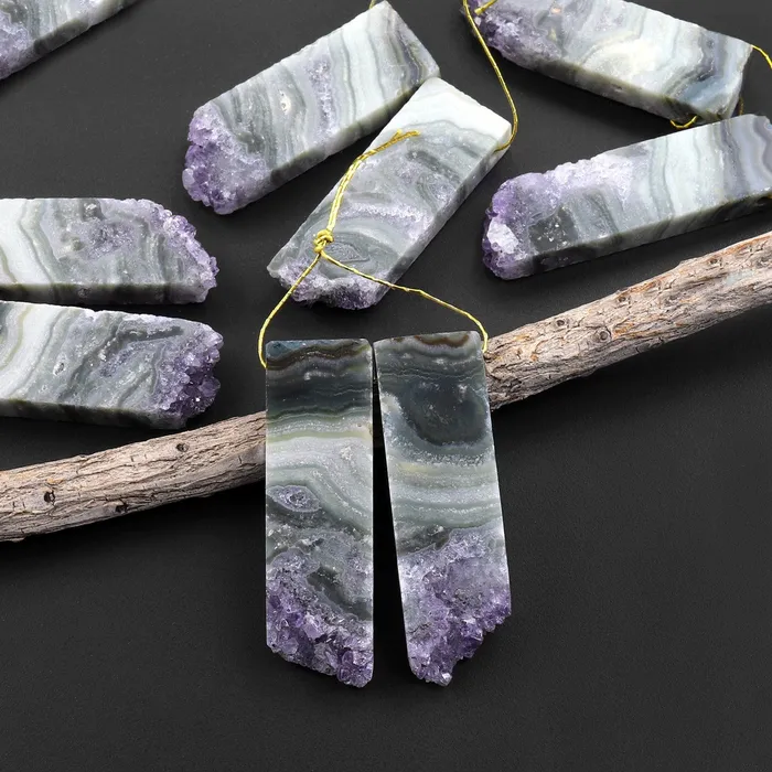 Earrings Natural Green Purple Amethyst Stalactite Slice Matched Earring Gemstone Bead Pair Intrinsic Trading Earrings Natural Green Purple Amethyst Stalactite Slice Matched Earring Gemstone Bead Pair Intrinsic Trading