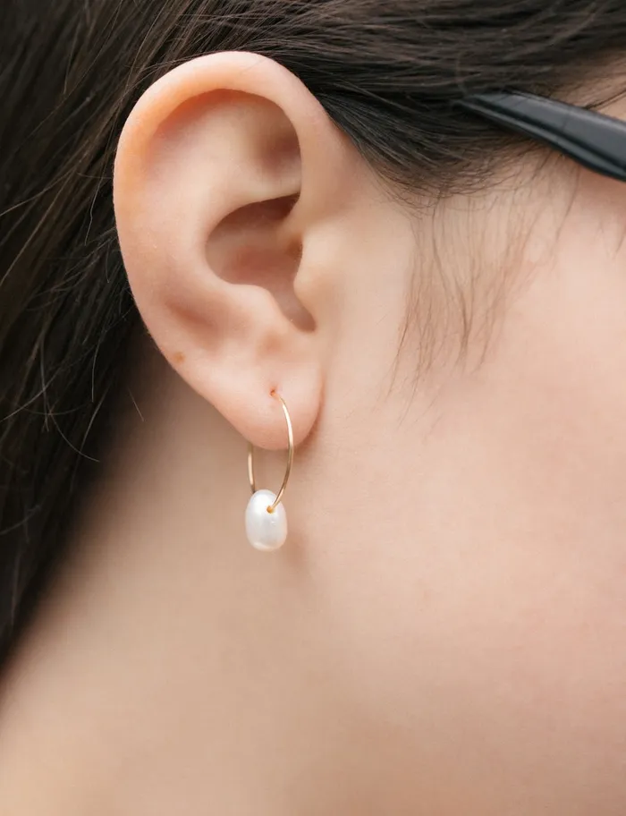 Earrings Pearl Gold Hoop Earrings for Goddess SoulKu
