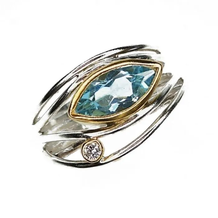 East West Silver Marquise Ring Swiss Blue Topaz Q Evon Rings