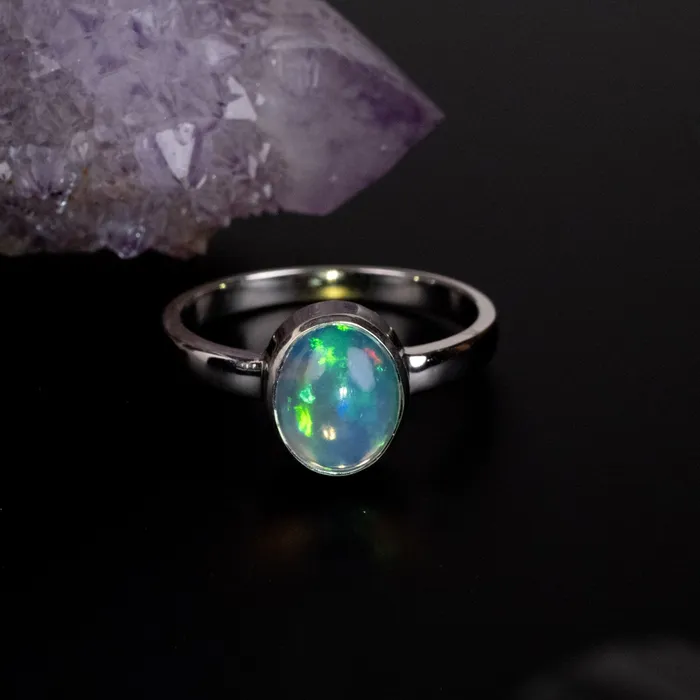 Ethiopian Opal Ring 10x8mm Size 8 925 Silver InnerVision Crystals Rings