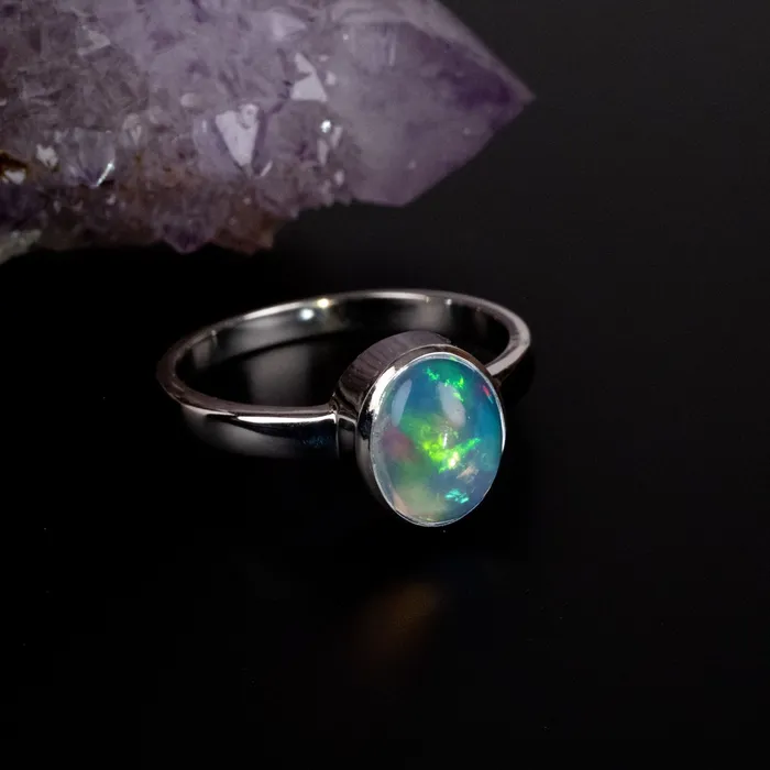 Ethiopian Opal Ring 10x8mm Size 8 925 Silver InnerVision Crystals Rings