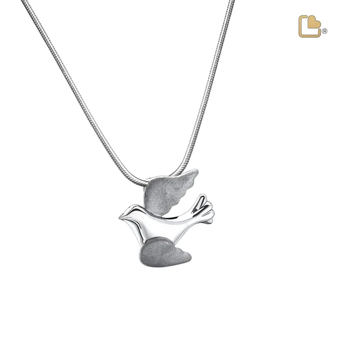 Flying Dove Two Tone Rhodium Plated Sterling Silver Cremation Pendant LoveUrns Treasure Rings Flying Dove Two Tone Rhodium Plated Sterling Silver Cremation Pendant LoveUrns Treasure Rings