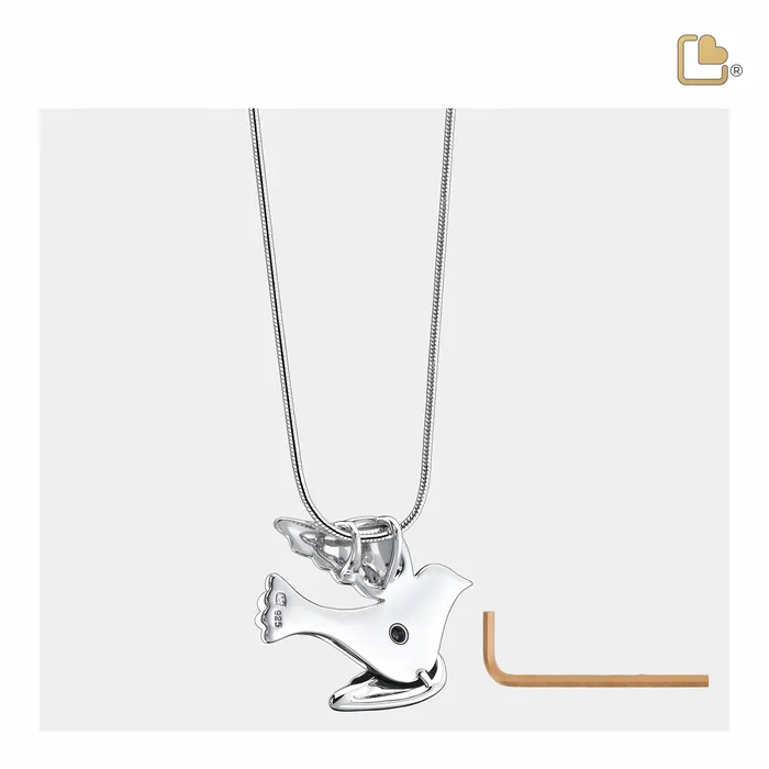 Flying Dove Two Tone Rhodium Plated Sterling Silver Cremation Pendant LoveUrns Treasure Rings Flying Dove Two Tone Rhodium Plated Sterling Silver Cremation Pendant LoveUrns Treasure Rings
