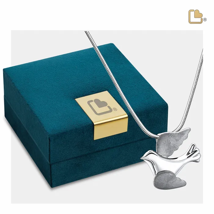 Flying Dove Two Tone Rhodium Plated Sterling Silver Cremation Pendant LoveUrns Treasure Rings Flying Dove Two Tone Rhodium Plated Sterling Silver Cremation Pendant LoveUrns Treasure Rings