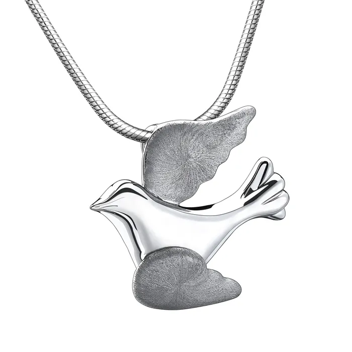 Flying Dove Two Tone Rhodium Plated Sterling Silver Cremation Pendant LoveUrns Treasure Rings Flying Dove Two Tone Rhodium Plated Sterling Silver Cremation Pendant LoveUrns Treasure Rings