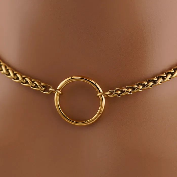Gold O Ring Wheat Chain Captive Collars Rings