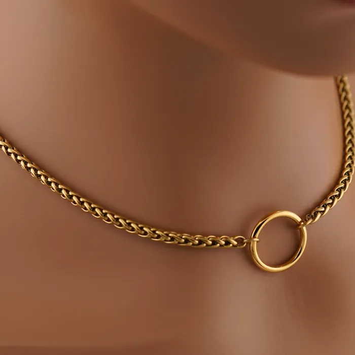 Gold O Ring Wheat Chain Captive Collars Rings