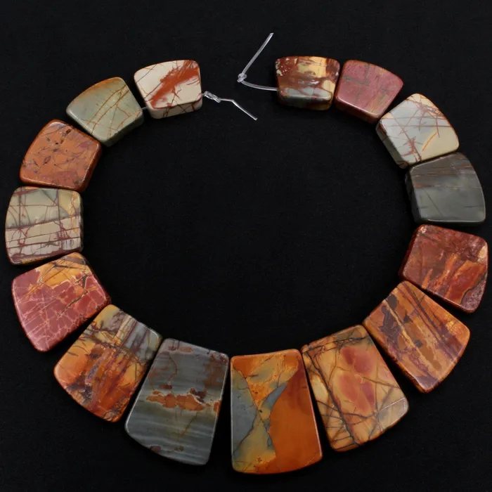Graduated Natural Red Creek Jasper Trapezoid Beads Earthy Red Green Yellow Brown Multicolor Picasso Jasper 16 Necklace Strand Intrinsic Trading Necklaces Graduated Natural Red Creek Jasper Trapezoid Beads Earthy Red Green Yellow Brown Multicolor Picasso Jasper 16 Necklace Strand Intrinsic Trading Necklaces