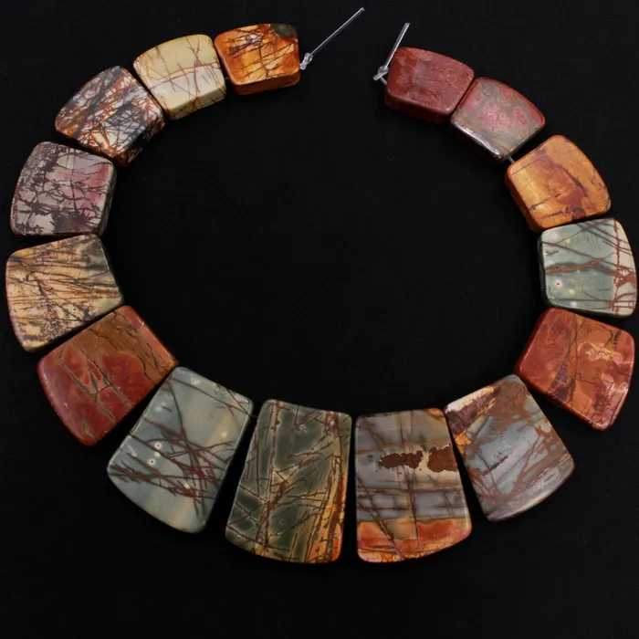 Graduated Natural Red Creek Jasper Trapezoid Beads Earthy Red Green Yellow Brown Multicolor Picasso Jasper 16 Necklace Strand Intrinsic Trading Necklaces