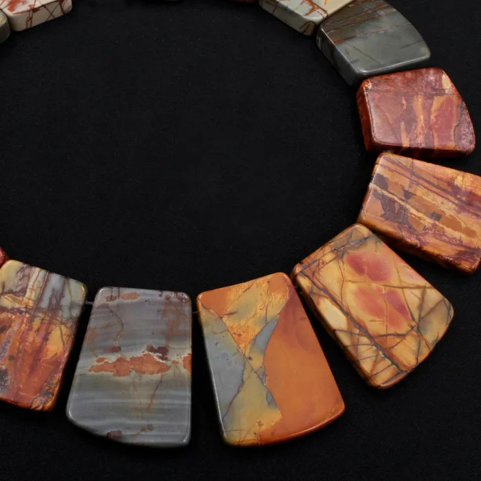 Graduated Natural Red Creek Jasper Trapezoid Beads Earthy Red Green Yellow Brown Multicolor Picasso Jasper 16 Necklace Strand Intrinsic Trading Necklaces