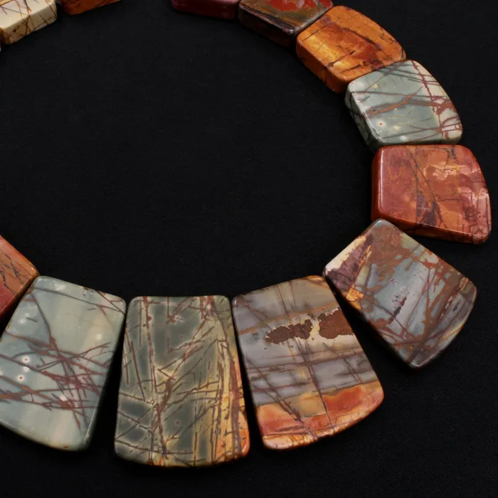 Graduated Natural Red Creek Jasper Trapezoid Beads Earthy Red Green Yellow Brown Multicolor Picasso Jasper 16 Necklace Strand Intrinsic Trading Necklaces