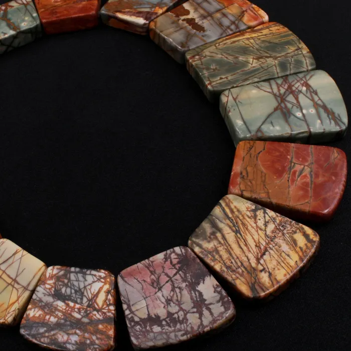 Graduated Natural Red Creek Jasper Trapezoid Beads Earthy Red Green Yellow Brown Multicolor Picasso Jasper 16 Necklace Strand Intrinsic Trading Necklaces