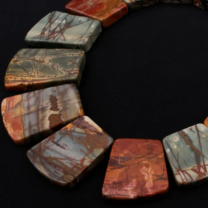 Graduated Natural Red Creek Jasper Trapezoid Beads Earthy Red Green Yellow Brown Multicolor Picasso Jasper 16 Necklace Strand Intrinsic Trading Necklaces