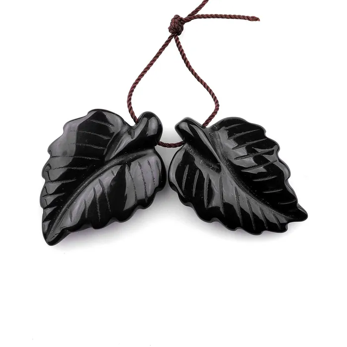 Hand Carved Natural Black Onyx Leaf Earring Pair Drilled Gemstone Matched Beads Intrinsic Trading Earrings Hand Carved Natural Black Onyx Leaf Earring Pair Drilled Gemstone Matched Beads Intrinsic Trading Earrings