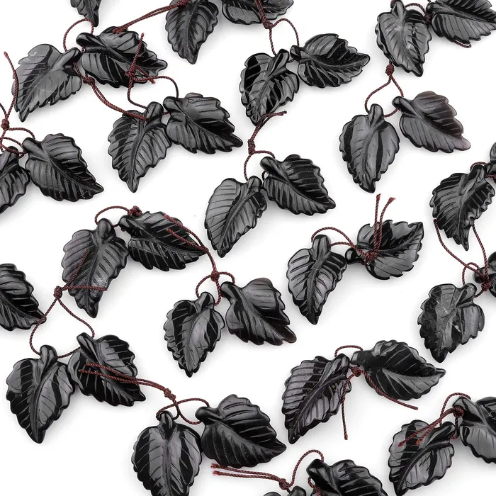 Hand Carved Natural Black Onyx Leaf Earring Pair Drilled Gemstone Matched Beads Intrinsic Trading Earrings