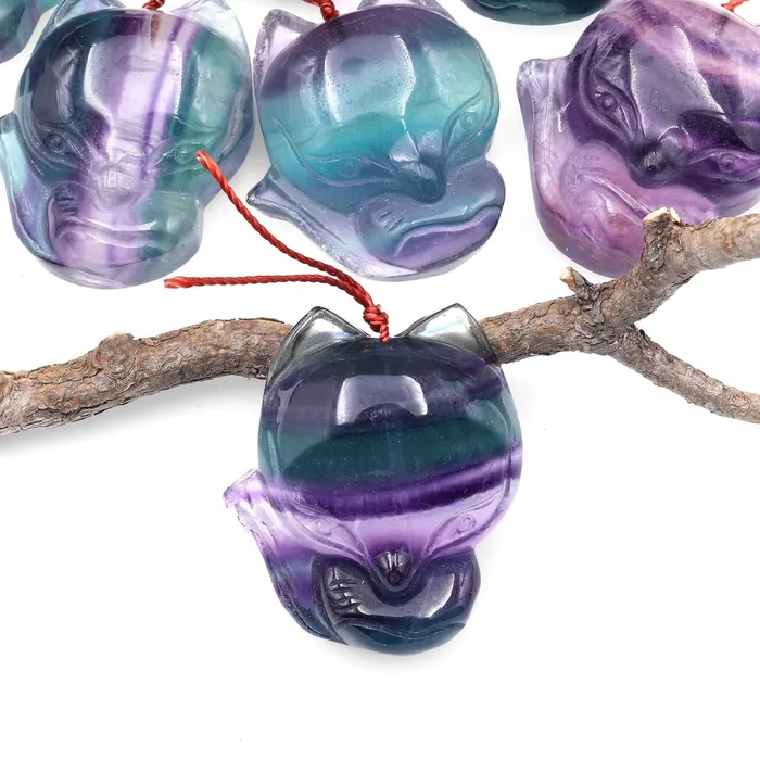 Hand Carved Natural Fluorite Fox Gemstone Pendant A3 Intrinsic Trading Necklaces Hand Carved Natural Fluorite Fox Gemstone Pendant A3 Intrinsic Trading Necklaces