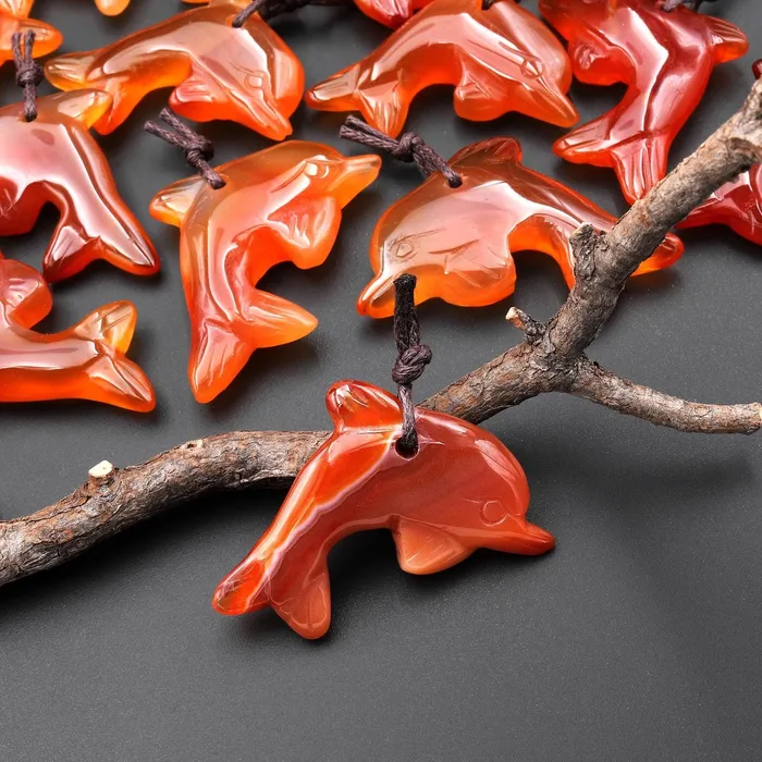 HandCarved Natural Orange Red Carnelian Agate Dolphin Pendant Intrinsic Trading Necklaces HandCarved Natural Orange Red Carnelian Agate Dolphin Pendant Intrinsic Trading Necklaces