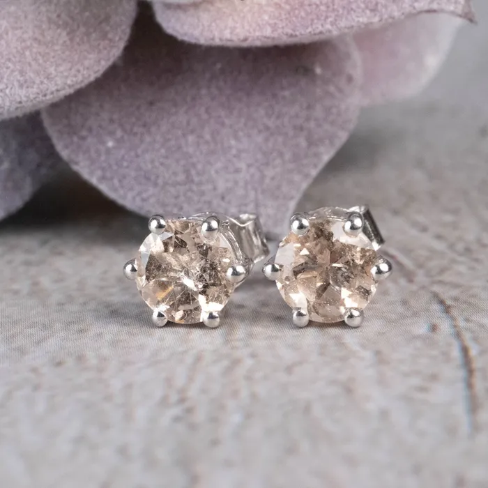 InnerVision Crystals Earrings Morganite Stud Earrings 6mm 925 Silver