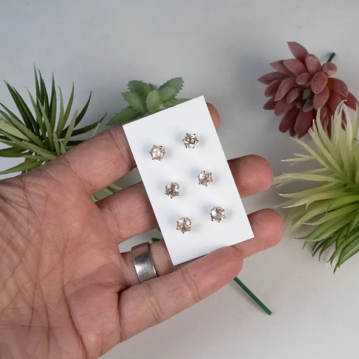 InnerVision Crystals Earrings Morganite Stud Earrings 6mm 925 Silver