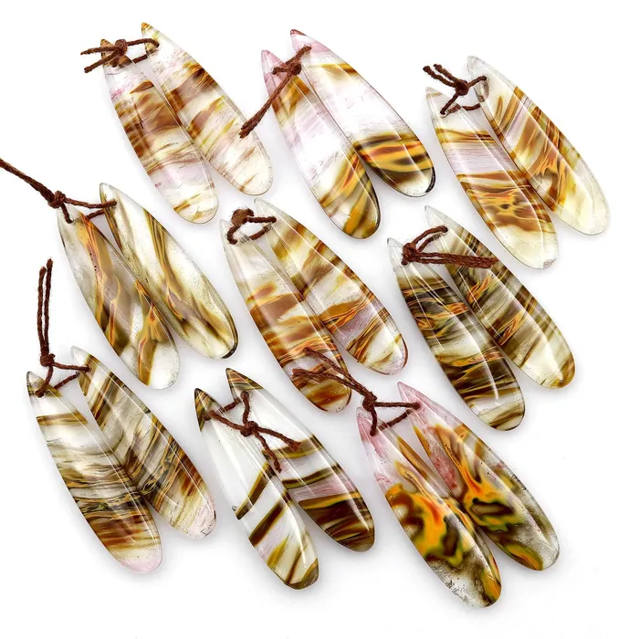 Intrinsic Trading Earrings Cherry Quartz Golden Swirls Earring Teardrop Drilled Matched Bead Pair