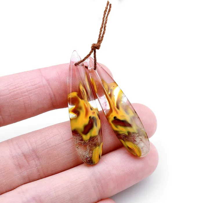 Intrinsic Trading Earrings Cherry Quartz Golden Swirls Earring Teardrop Drilled Matched Bead Pair
