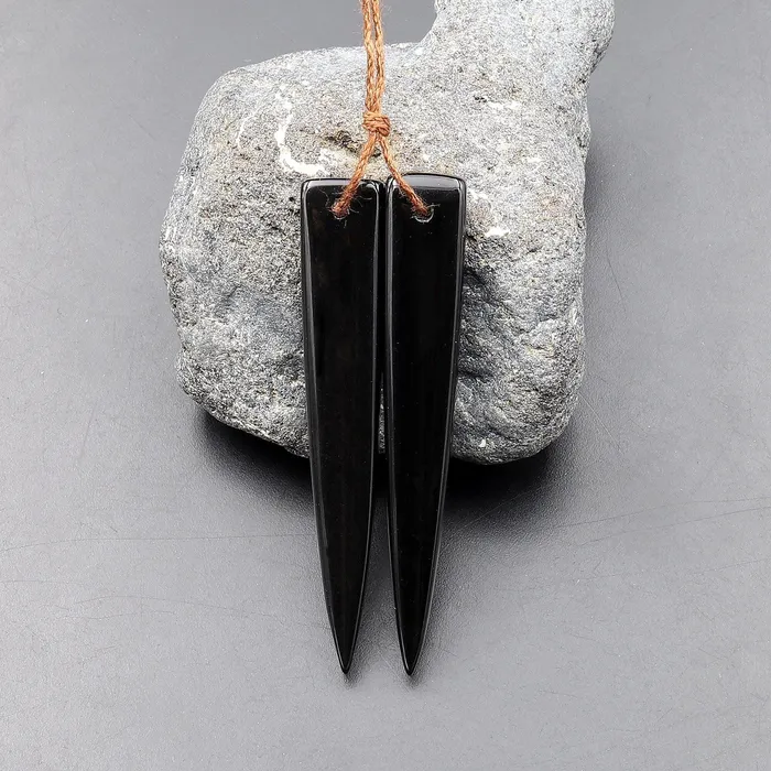 Intrinsic Trading Earrings Drilled Black Obsidian Earring Pair Matched Long Dagger Triangle Gemstone Beads Intrinsic Trading Earrings Drilled Black Obsidian Earring Pair Matched Long Dagger Triangle Gemstone Beads