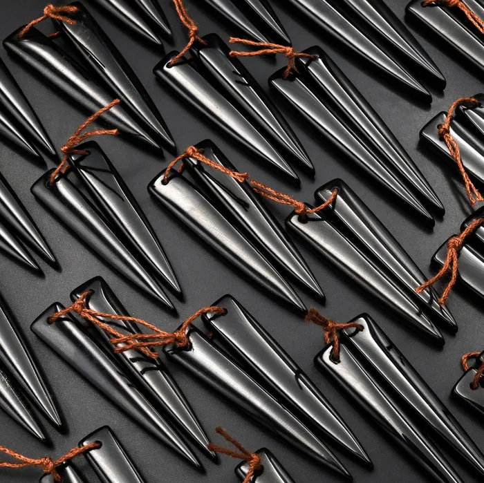 Intrinsic Trading Earrings Drilled Black Obsidian Earring Pair Matched Long Dagger Triangle Gemstone Beads