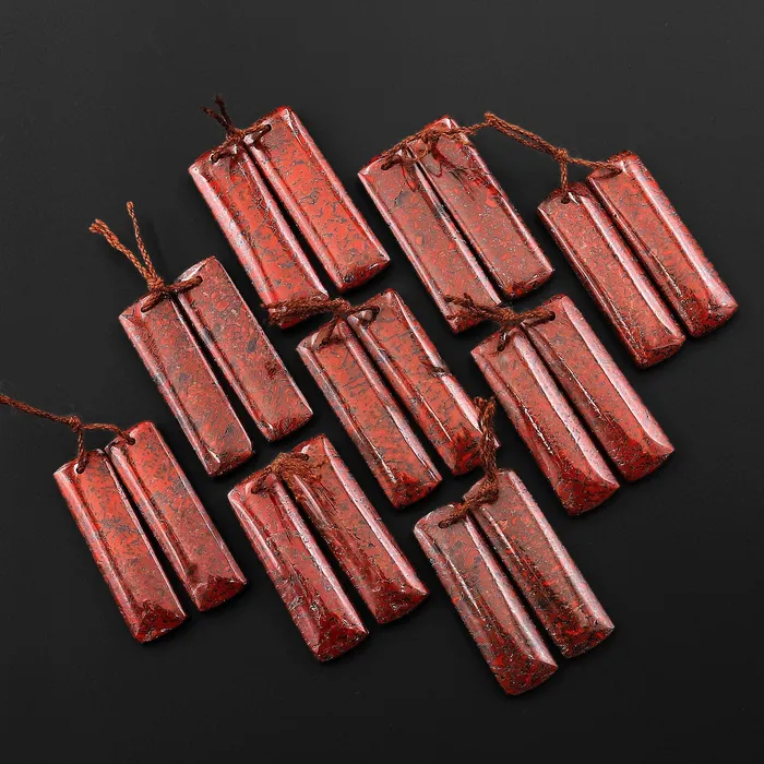 Intrinsic Trading Earrings Genuine Red Utah Dinosaur Bone Fossil Drilled Rectangle Earring Pair Matched Gemstone Beads